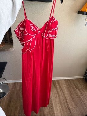 Red wrap around koi fish dress